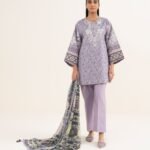 Cotton Embroidered Purple 3 Piece Suit