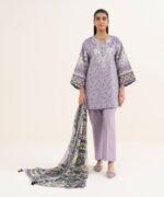 Cotton Embroidered Purple 3 Piece Suit