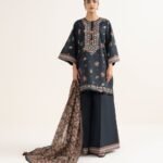 Cotton Embroidered Black  3 Piece Suit