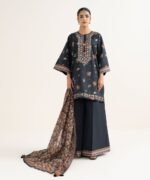 Cotton Embroidered Black  3 Piece Suit
