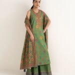 Cotton Embroidered Green 3 Piece Suit