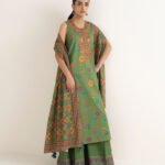 Cotton Embroidered Green 3 Piece Suit