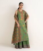 Cotton Embroidered Green 3 Piece Suit