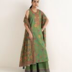 Cotton Embroidered Green 3 Piece Suit