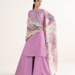 Cotton Viscose Embroidered Purple 3 Piece Suit