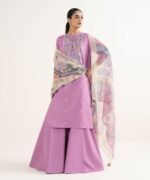 Cotton Viscose Embroidered Purple 3 Piece Suit