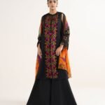 Cotton Viscose Embroidered Black 3 Piece Suit