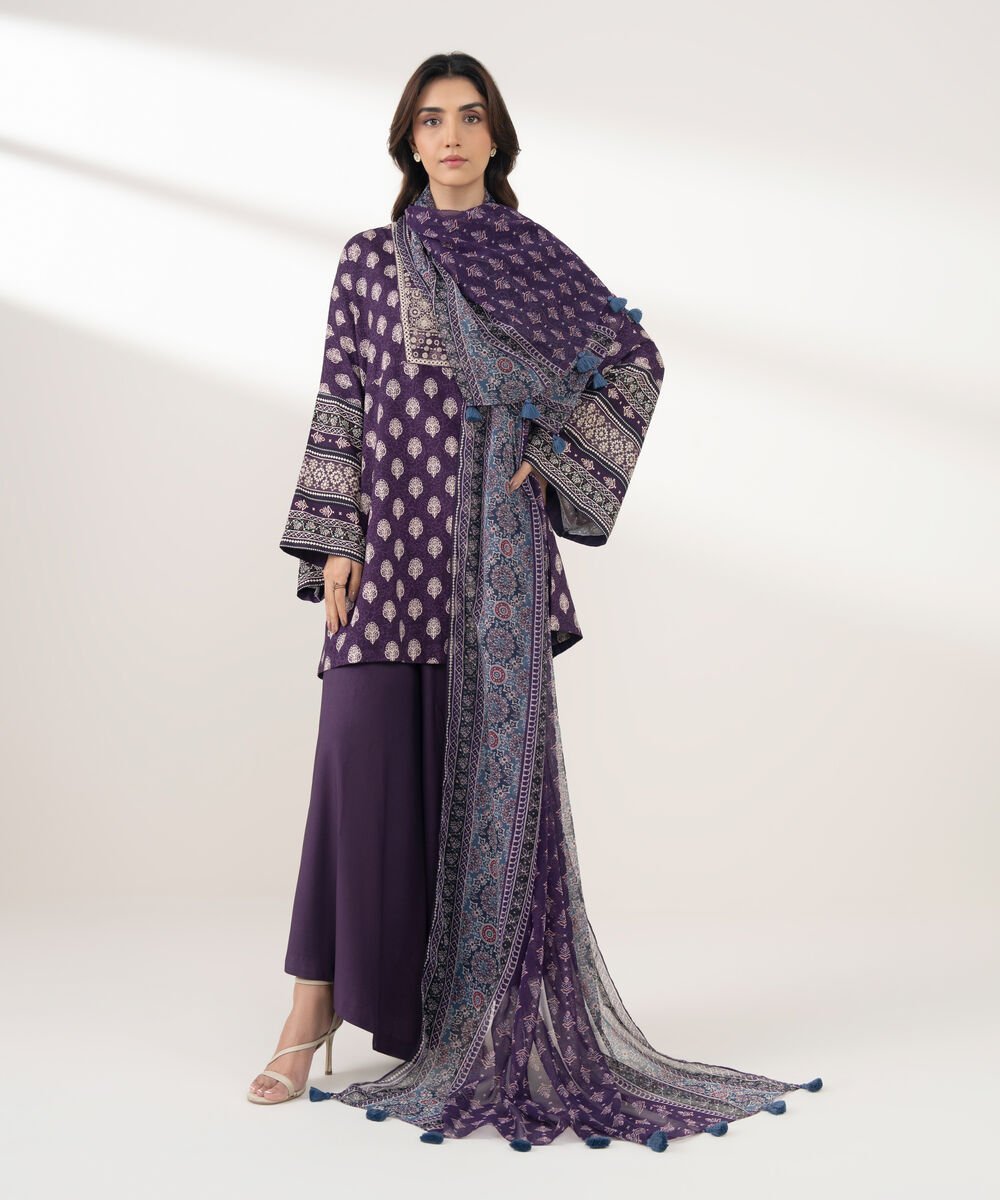PEDYS26V065B_1 Light Linen Printed Purple 3 Piece Suit - Image 1