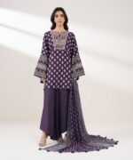 Light Linen Printed Purple 3 Piece Suit - Image 2