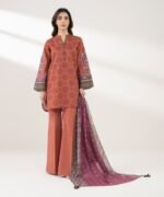 Cotton Printed Orange 3 Piece Suit - Image 2