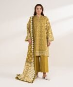 Cotton Printed Brown 3 Piece Suit