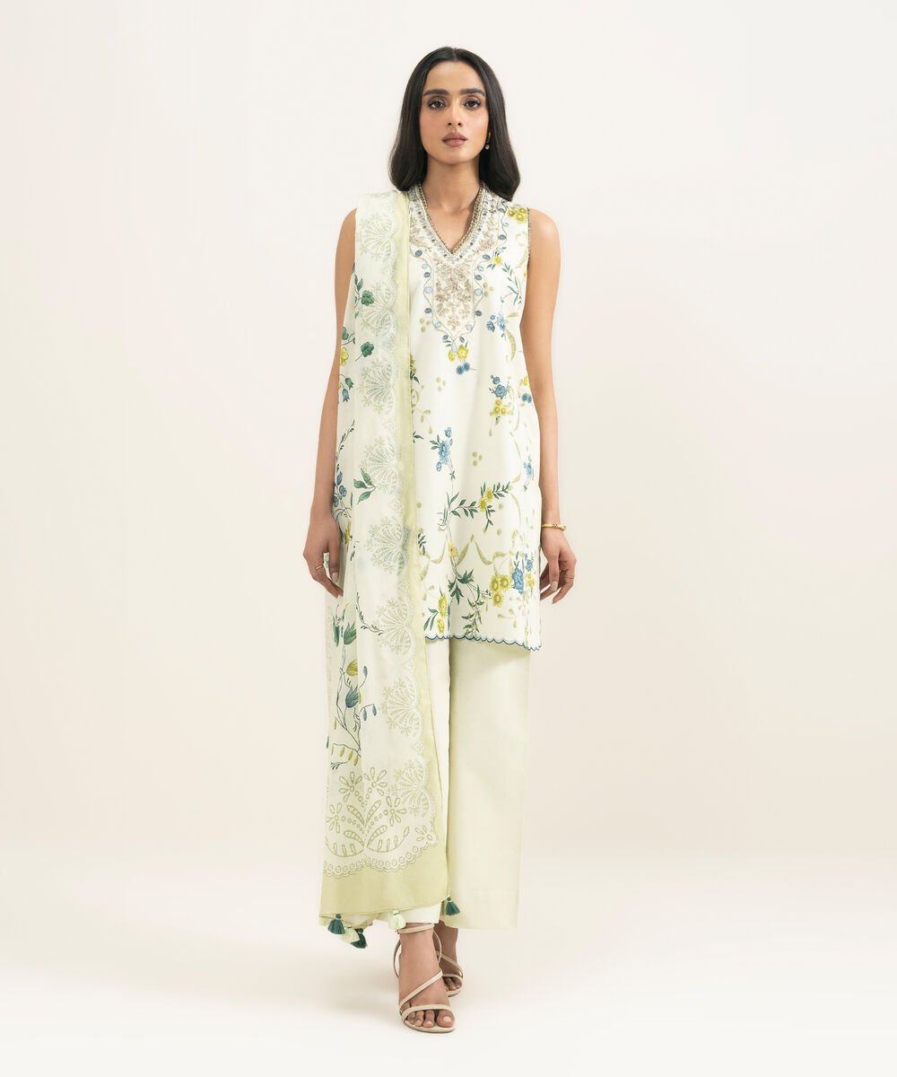 PEDYS26V1107_1 Lawn Embroidered Off White 3 Piece Suit - Image 1