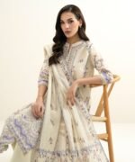 Lawn Embroidered Off White 3 Piece Suit