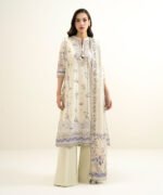Lawn Embroidered Off White 3 Piece Suit - Image 2