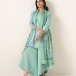 Textured Lawn Embroidered Blue 3 Piece Suit