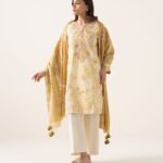 Textured Lawn Embroidered Yellow 3 Piece Suit