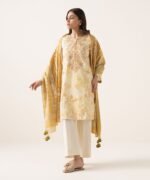 Textured Lawn Embroidered Yellow 3 Piece Suit