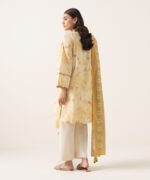 Textured Lawn Embroidered Yellow 3 Piece Suit - Image 3