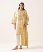 Textured Lawn Embroidered Yellow 3 Piece Suit - Image 4