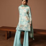 Textured Lawn Embroidered Blue 3 Piece Suit