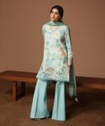 Textured Lawn Embroidered Blue 3 Piece Suit