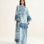 Lawn Embroidered Blue 3 Piece Suit