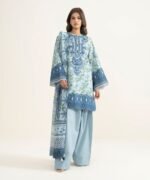 Lawn Embroidered Blue 3 Piece Suit
