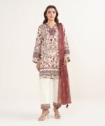 Lawn Embroidered Red 3 Piece Suit - Image 2