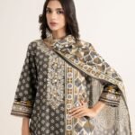 Zari Lawn Embroidered Brown 3 Piece Suit