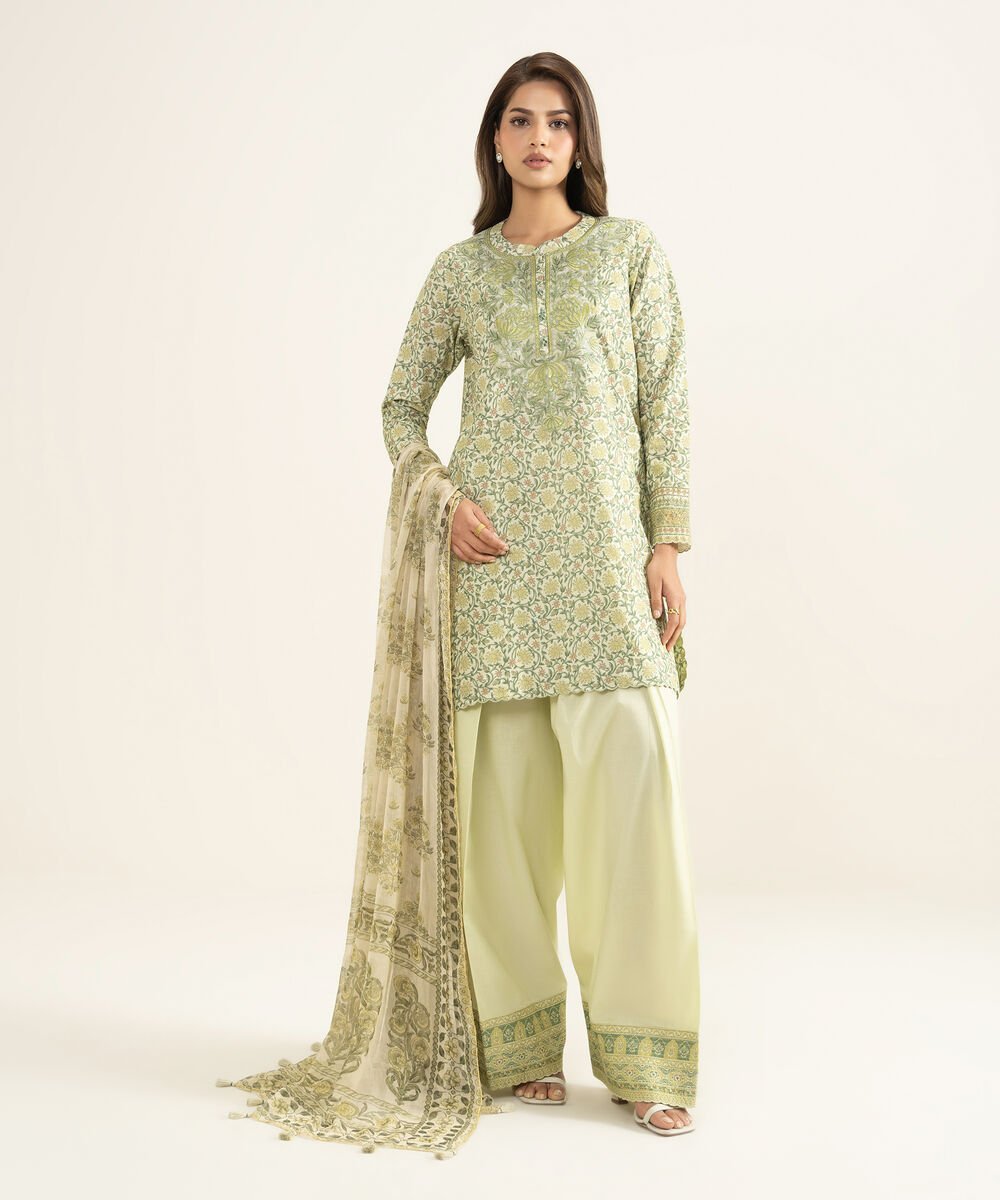 PEDYS26V199B_2-1.jpg Lawn Embroidered Green 3 Piece Suit - Image 1
