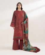 Cotton Embroidered Red 3 Piece Suit