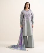 Textured Lawn Embroidered Grey 3 Piece Suit - Image 2