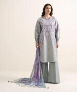 Textured Lawn Embroidered Grey 3 Piece Suit - Image 2