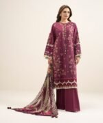 Textured Lawn Embroidered Pink 3 Piece Suit