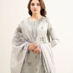 Textured Lawn Grey Embroidered 3 Piece Suit