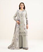 Textured Lawn Grey Embroidered 3 Piece Suit - Image 2