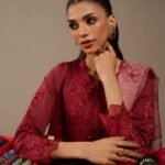 Textured Lawn Red Embroidered 3 Piece Suit