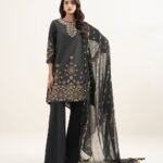 Zari Lawn Embroidered Black 3 Piece Suit
