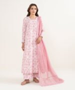 Zari Lawn Embroidered Pink 3 Piece Suit - Image 2