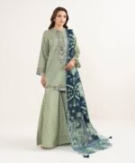 Lawn Embroidered Green 3 Piece Suit