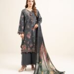 Cotton Jacquard Embroidered Grey 3 Piece Suit