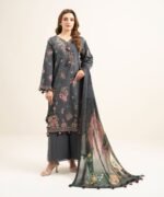 Cotton Jacquard Embroidered Grey 3 Piece Suit