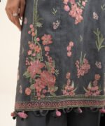 Cotton Jacquard Embroidered Grey 3 Piece Suit - Image 4