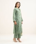 Viscose Satin Green Embroidered 3 Piece Suit - Image 2