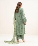 Viscose Satin Green Embroidered 3 Piece Suit - Image 3
