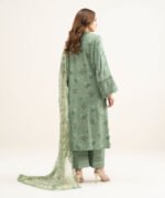 Viscose Satin Green Embroidered 3 Piece Suit - Image 3
