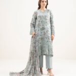 Viscose Satin Embroidered Grey 3 Piece Suit