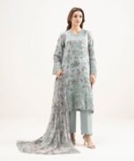Viscose Satin Embroidered Grey 3 Piece Suit