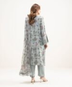 Viscose Satin Embroidered Grey 3 Piece Suit - Image 3