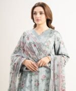 Viscose Satin Embroidered Grey 3 Piece Suit - Image 4